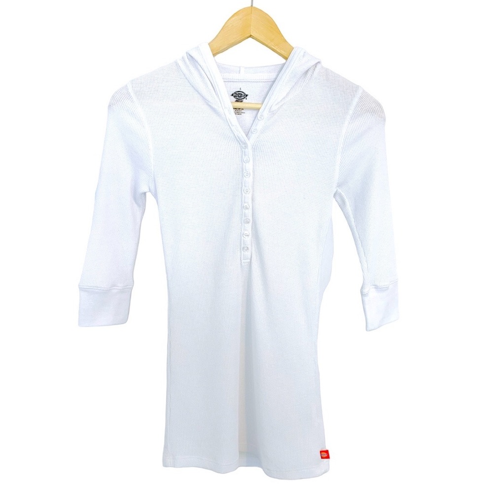 Dickies Girl | NWOT Lightweight Hoodie Waffle Knit 3/4 Sleeve White Small